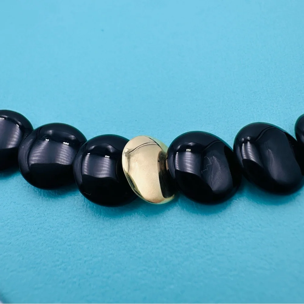 Vintage Tiffany & Co. Lentil Onyx 18K Yellow Gold Necklace 17” Presentation Box